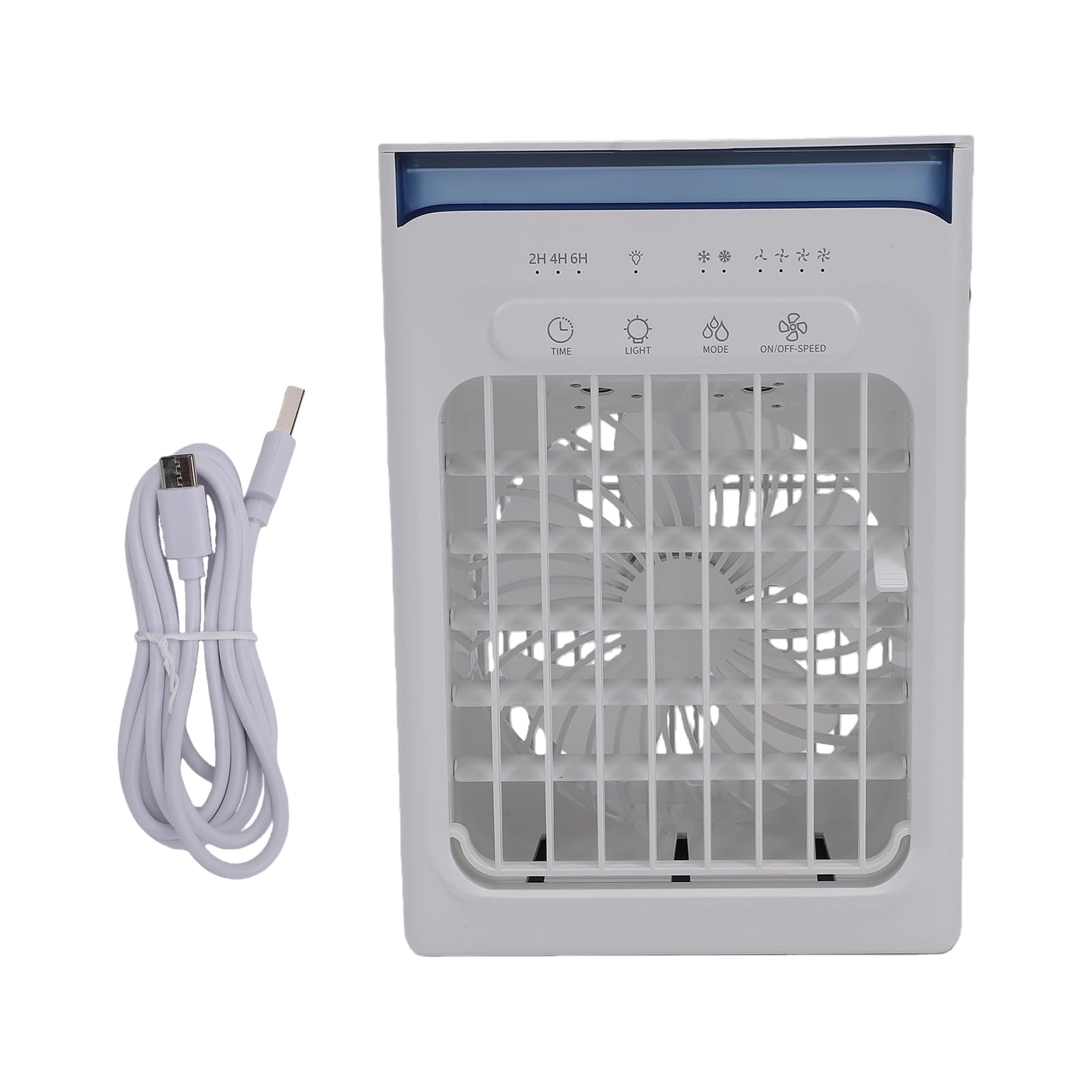 Generic Raffrescatore Evaporativo Portatile, Ricaricabile Tramite USB | Serbatoio dell'acqua da 1000 ml, 4 velocità del , timer 1-4 ore, luce ambientale RGB, ventola di raffreddamento ad aria