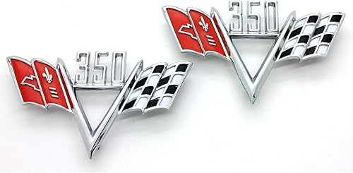 2 piezas universales de los años 60 Chevy 350 con bandera cruzada para guardabarros, emblema 3D, repuesto para modelos antiguos de Chev-rolet