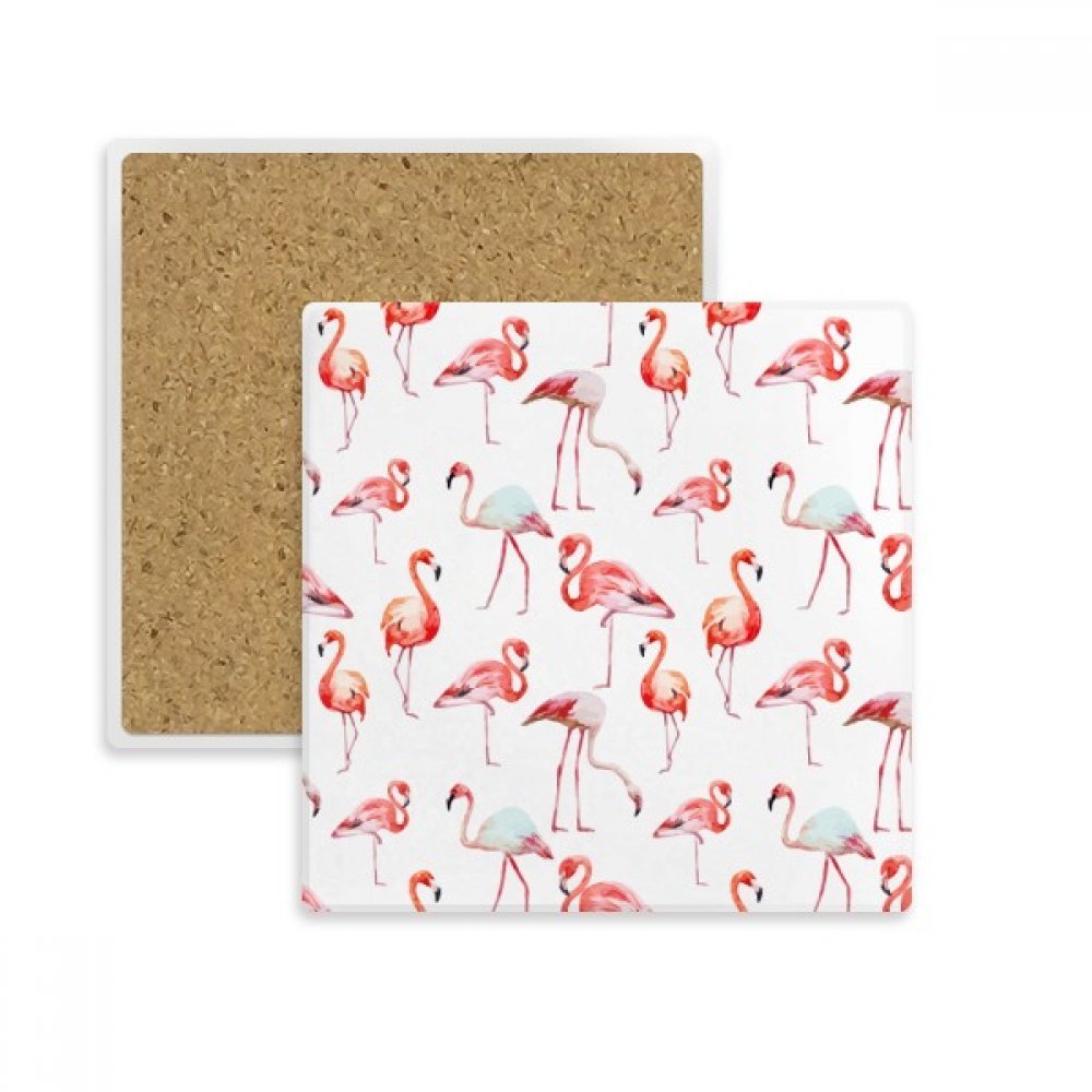 Dessous de verre anti-tache en pierre absorbante blanche motif flamant rose pour mug