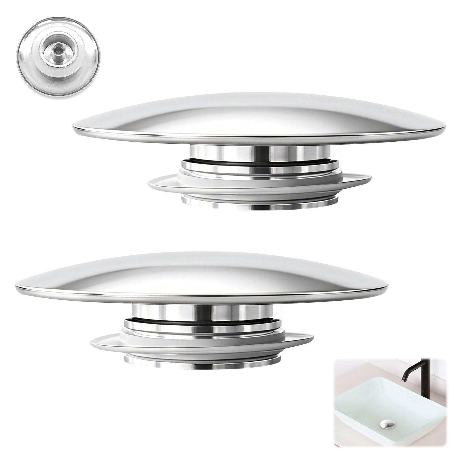 Sink Plug Replacement, Pop Up Sink Plug Replacement, Push Button，2PCS 66mm Chrome Press Type Basin Button