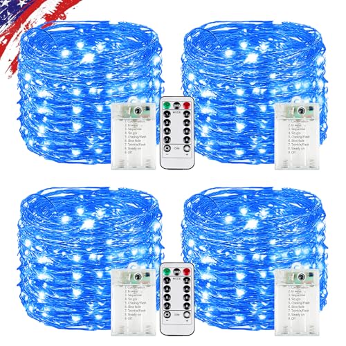 4 Pack Blue Fairy Lights Battery Operated with Remote, Waterproof