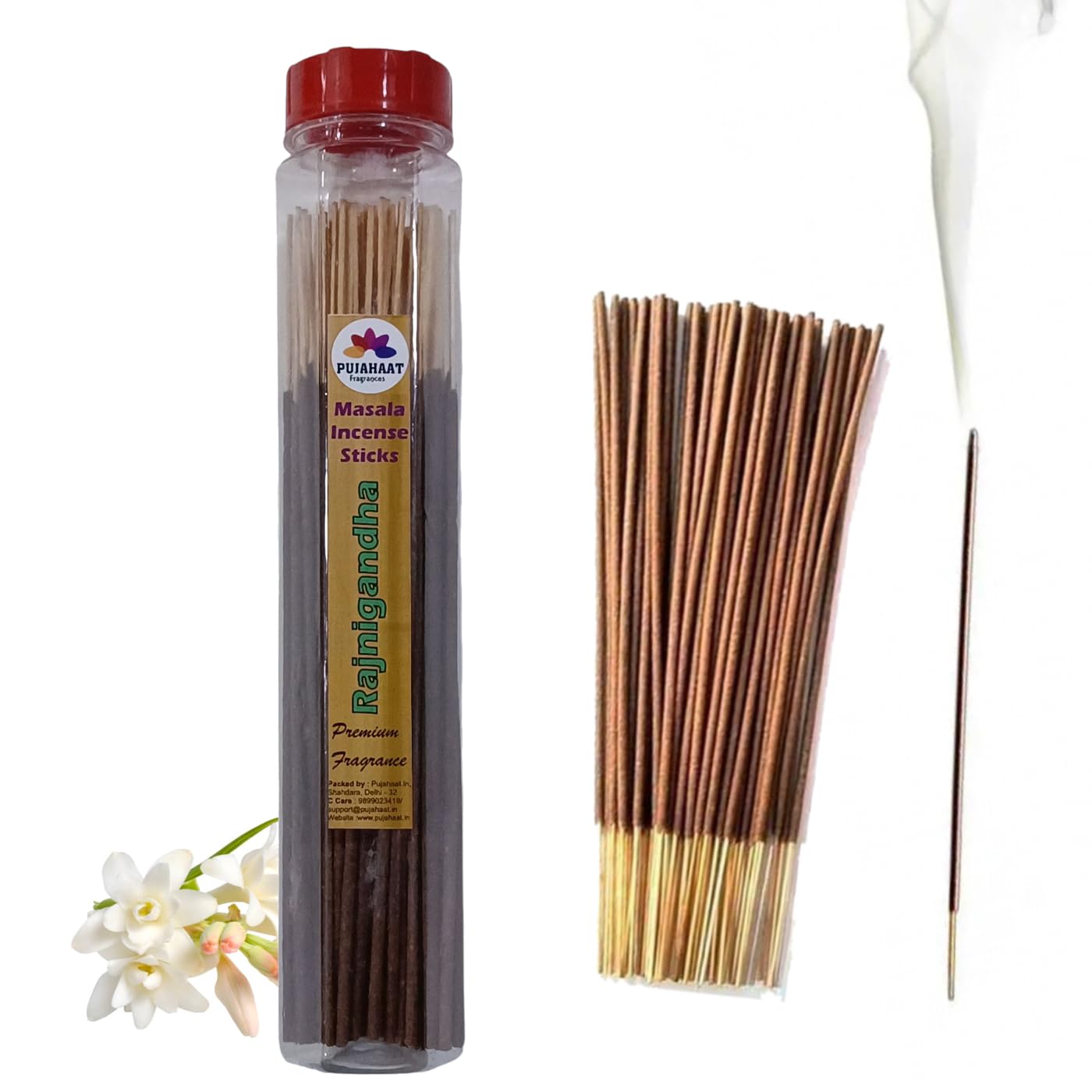 Pujahaat Premium Scented Incense Stick Masala Agarbatti | No Charcoal Incense Sticks, 100% Herbal Fragrance Agarbatti, 0% Sulphates Rajnigandha Fragrance - 100 GMS-image-48