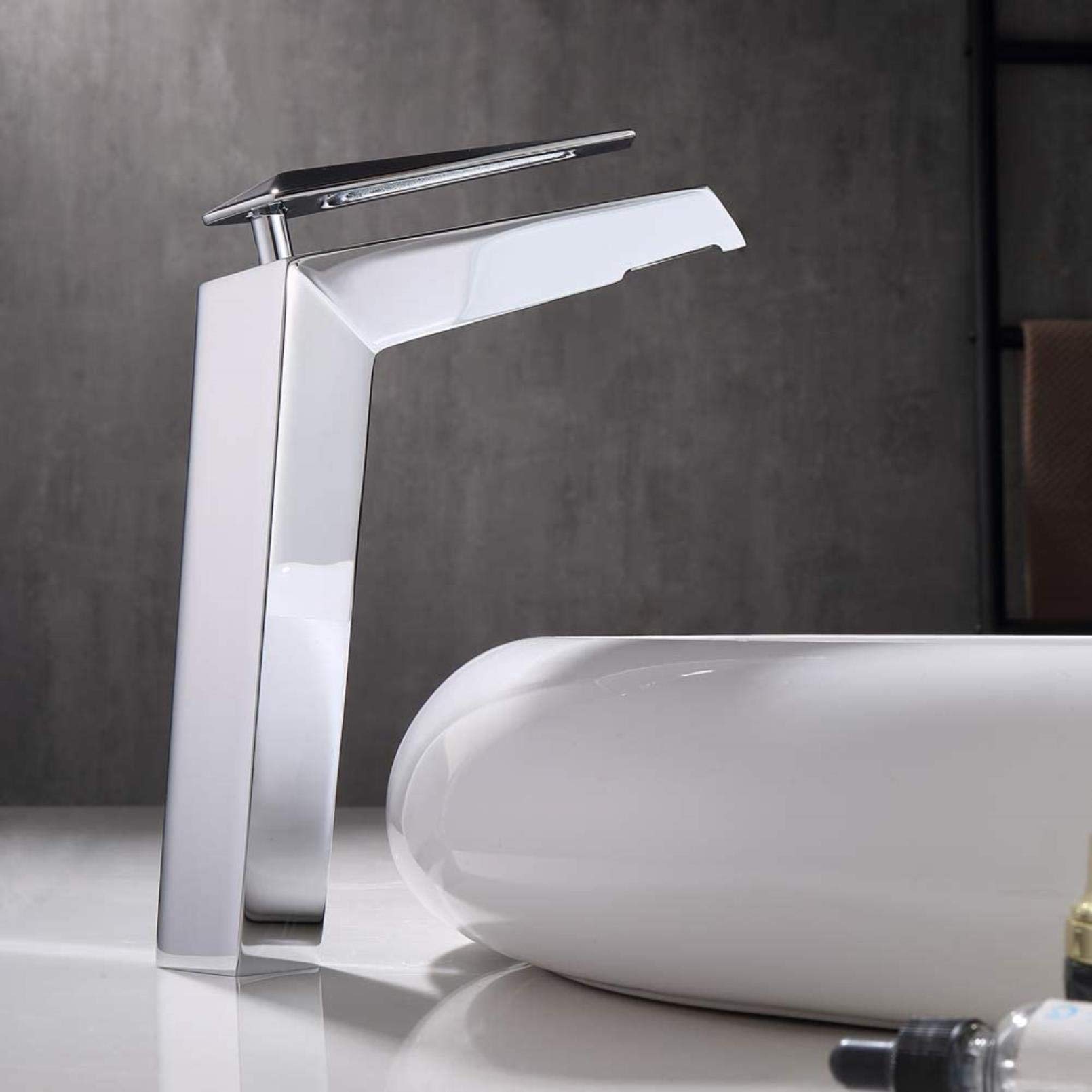 Wasserhahn, Aufsatzwaschtischarmatur, Badezimmer-Waschbecken-Mischbatterie, moderner Stil, Einhebel-Einloch-Behälter, Waschtischmischer, Wasserhahn, Messing, heiß und kalt, hohe Wasserhähne, Chrom