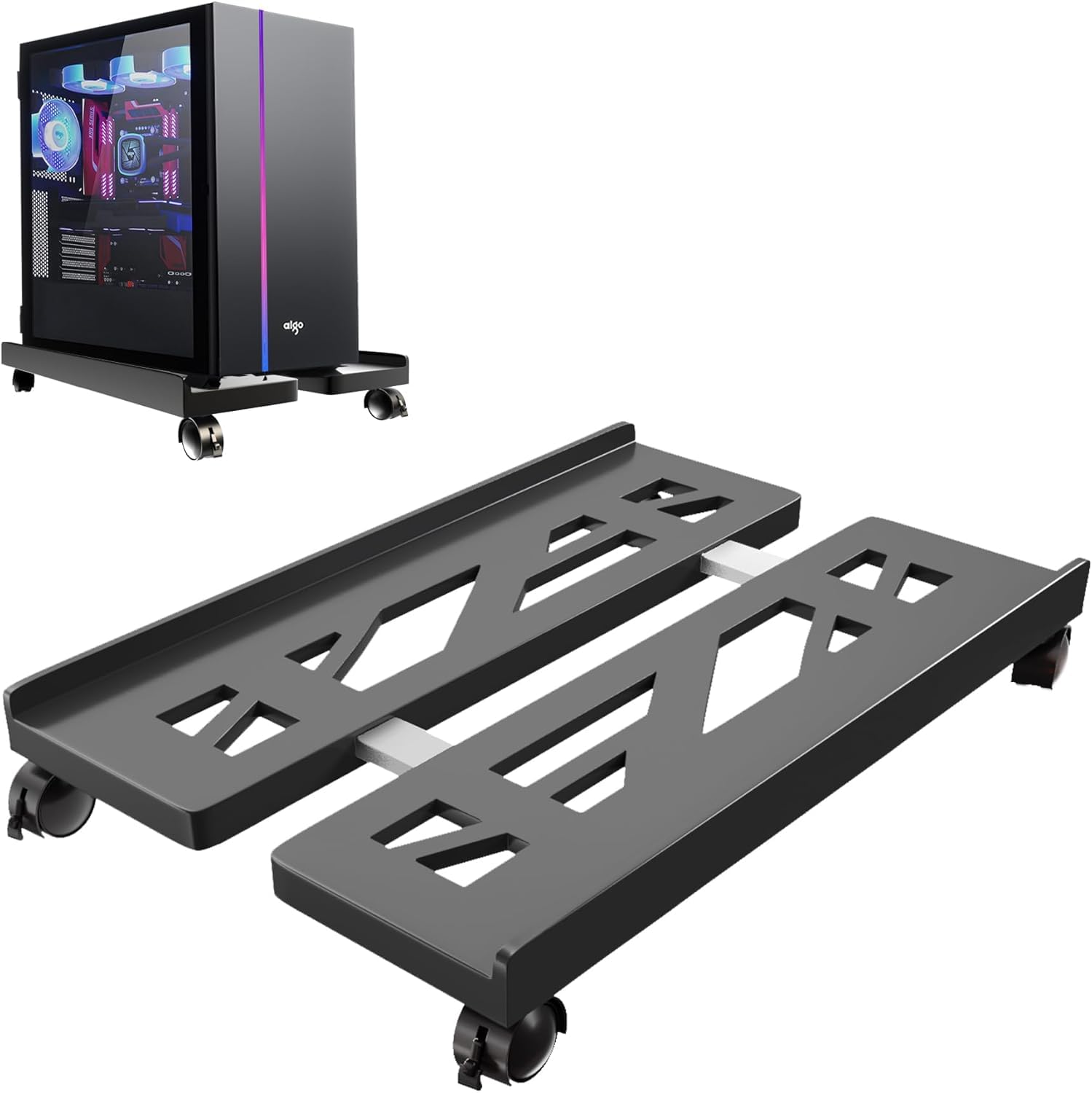 Adjustable Mobile PC Tower Stand, Ventilated Under-Desk CPU Holder, CPU Rolling Stand Adjustable Computer Mobile Cart Holder Fits Most PC Gaming Desk Office