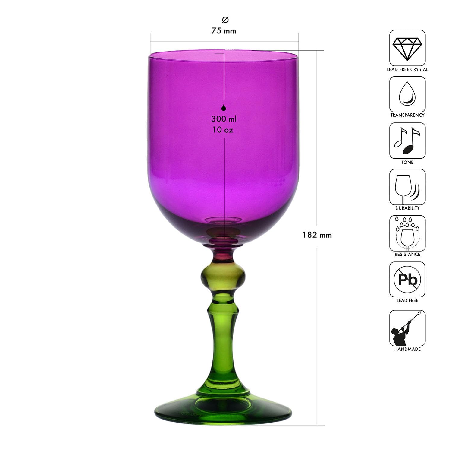 KROSNO – Verres à Vin Rouge et Blanc, Mocktails et Eau 300 ml – Lot de 2 – Collection Bubble – Violet et Vert – Cristal Sans Plomb – Peints à la Main