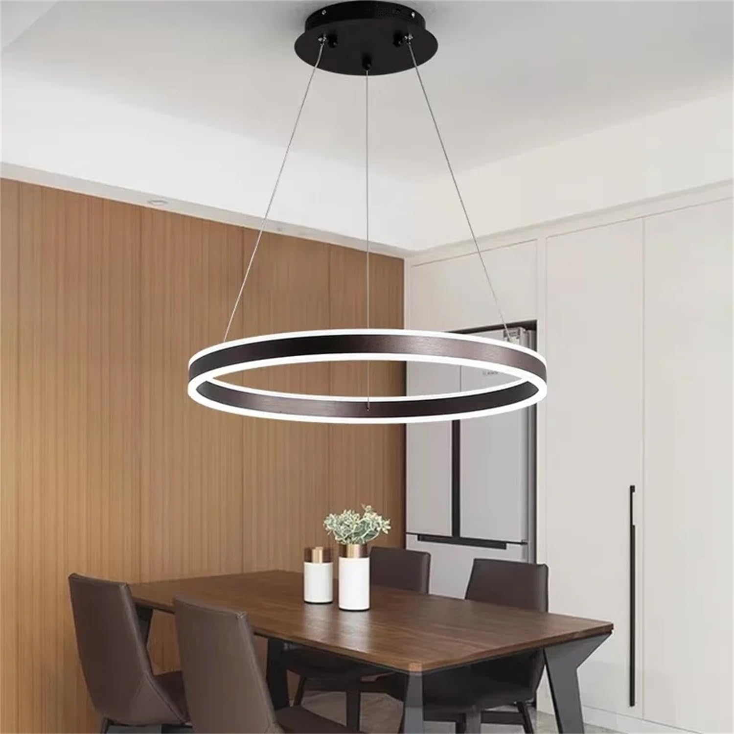 Modern LED pendant light, living room lamp ring design black height-adjustable pendant lights dimmable dining room light with memory function chandelier for bedroom kitchen indoor (Size : 60CM)