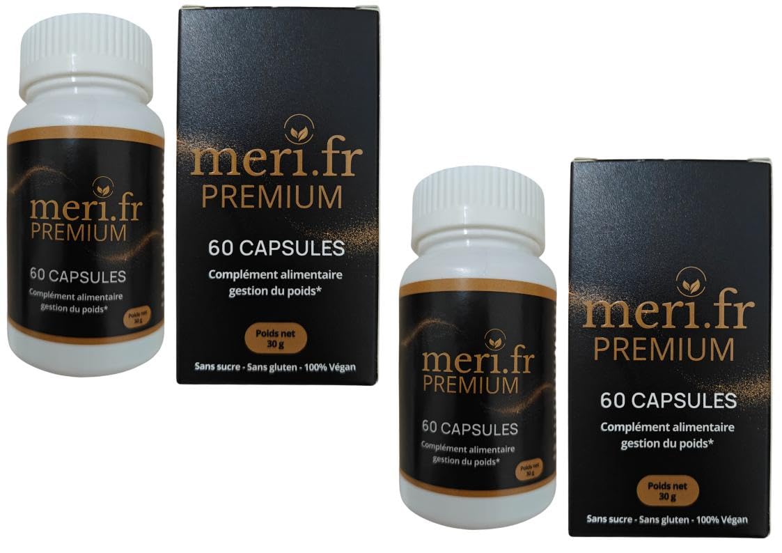 Meri.fr PREMIUM – Nouvelle Formule Efficace à la L-Carnitine |2 x 60 Gélules Naturelles | Aide au Contrôle de l’Appétit & Métabolisme des Graisses | Expédié depuis la France