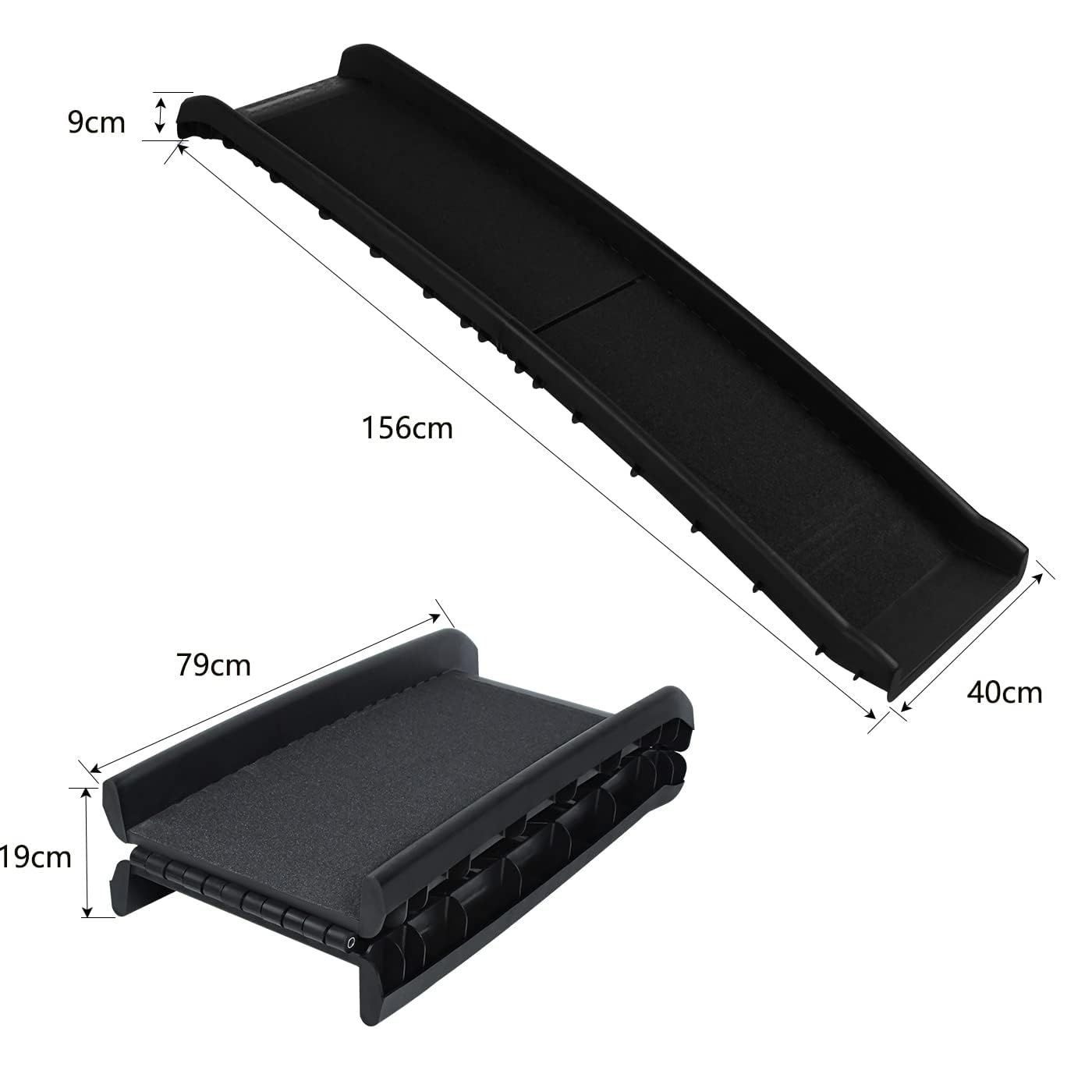 Aufun Rampa per Cani Pieghevole in Plastica per Bagagliaio per Auto Rampa per Animali Domestici Ingresso, Passerella Antiscivolo con Tampone in Gomma Fino a 90 kg, 156 x 40 cm Nero