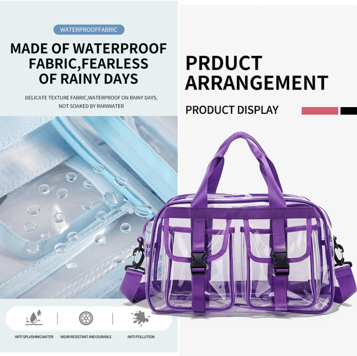 FINEJUSTOK- Transparent Tote/crossbody bag ,for Women & Men, Lunch Bag, Waterproof PVC for Sports Events, Concerts & Work - Image 4