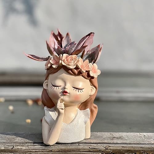 Miniatura 4 de Bonita maceta de resina para suculentas, maceta para niña pequeña, maceta para plantas de cactus de cara humana, contenedor para bonsái, maceta para