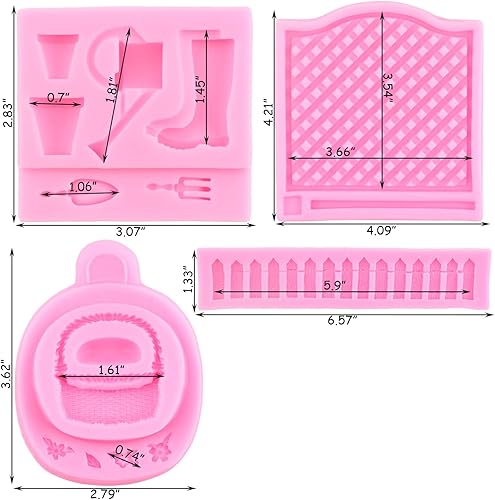 Miniatura 4 de ZiXiang Moldes de silicona para valla de piquete de jardín, cesta de flores, molde de fondant, herramientas de jardinería, hervidor de agua, botas