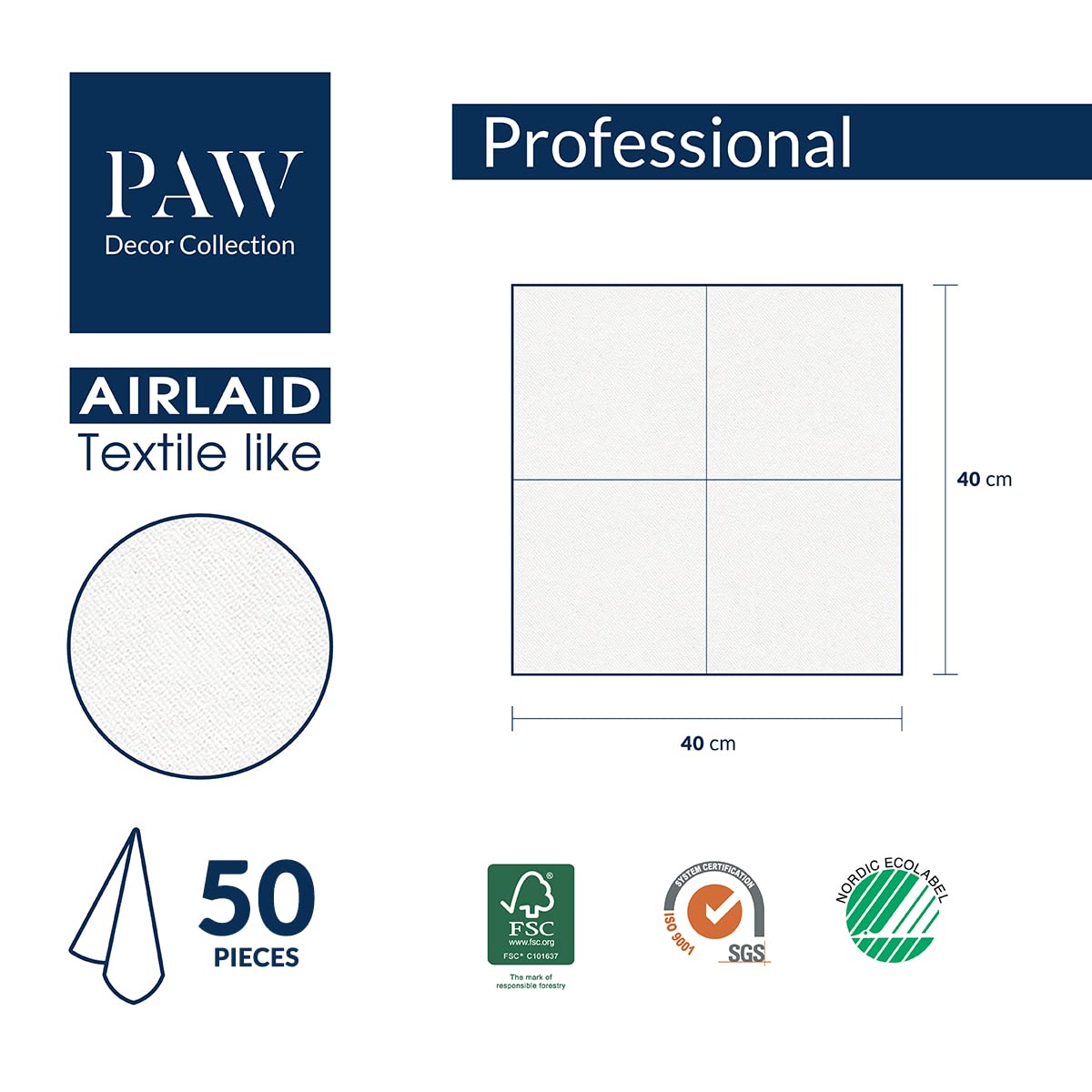 PAW - Airlaid serwetki (40 x 40 cm) I 50 sztuk I idealne na Boże Narodzenie, zimę, święta, Wigilia, zima, dekoracja stołu, serwetki Airlaid, przypominające tkaninę, gałązki zimowe, branże zimowe