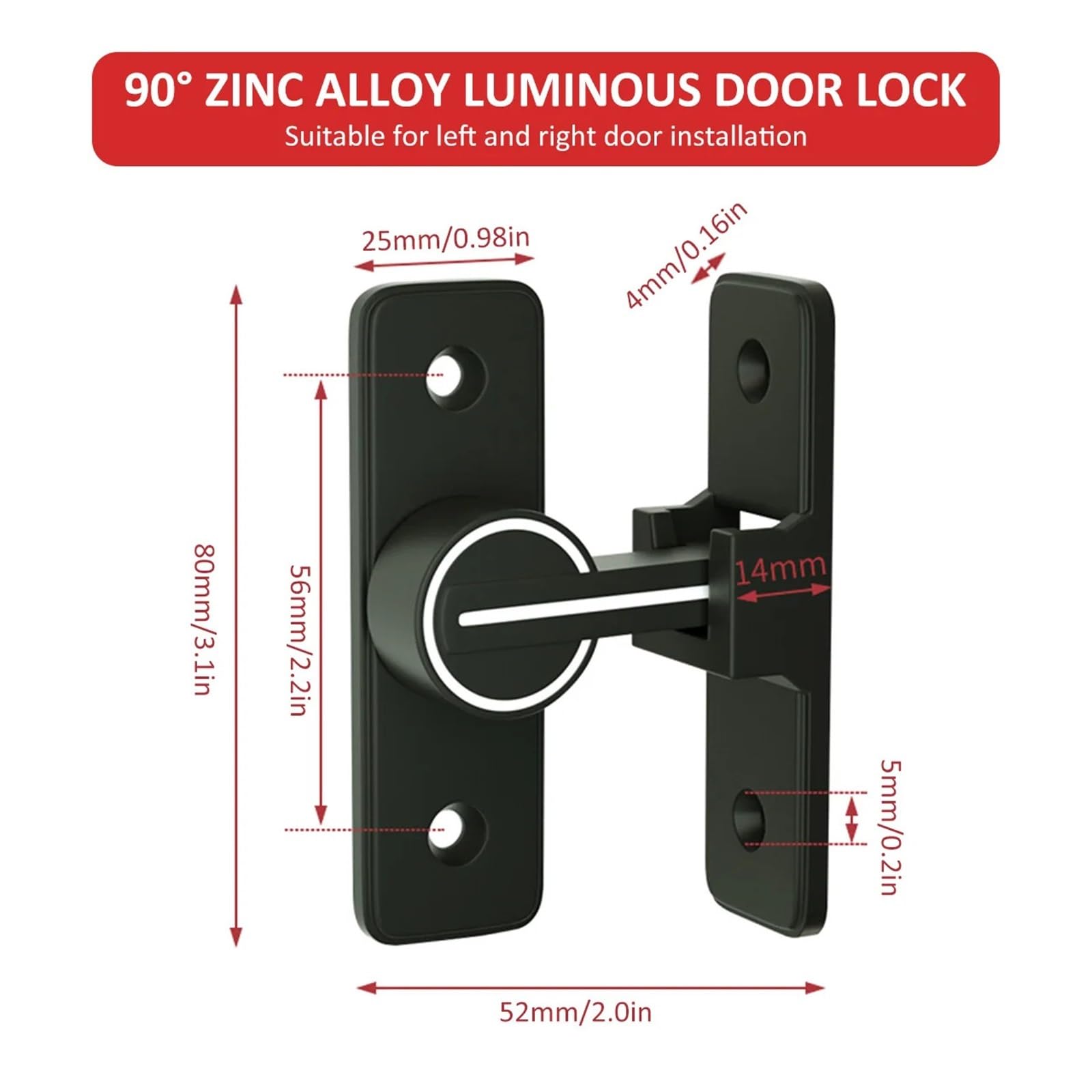 Cerradura de puerta luminosa de aleación de Zinc, pestillo de puerta