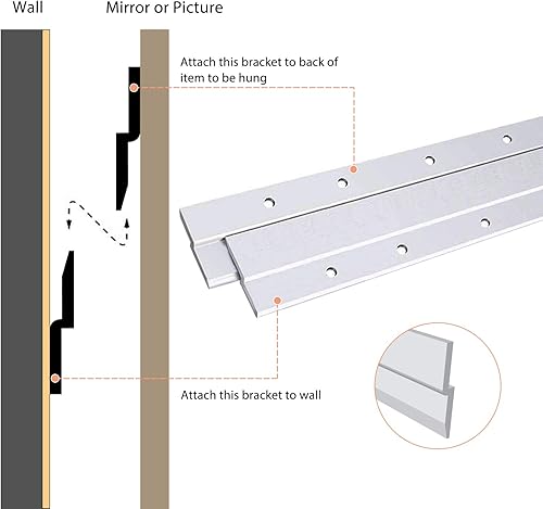 Miniatura 3 de Percha de fotos de tacos franceses, colgador Z de aluminio que se enclava en la pared (6 pulgadas, 2 pares)