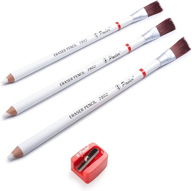 Pasler® eraser pencils 7802 - perfection eraser drawing pencil with brush and a sharpener perfect for sketches and coloured illustrations (4-pcak)