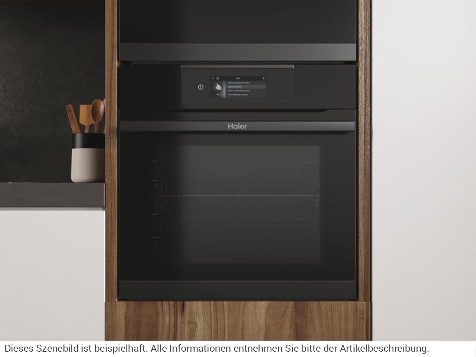 Haier I-TOUCH SERIE 4 HWO60SM5T9BHD Einbaubackofen/Nische 60 cm/Wi-Fi Funktion/Pyrolyse-Reinigung / 14 Funktionen, Schwarz