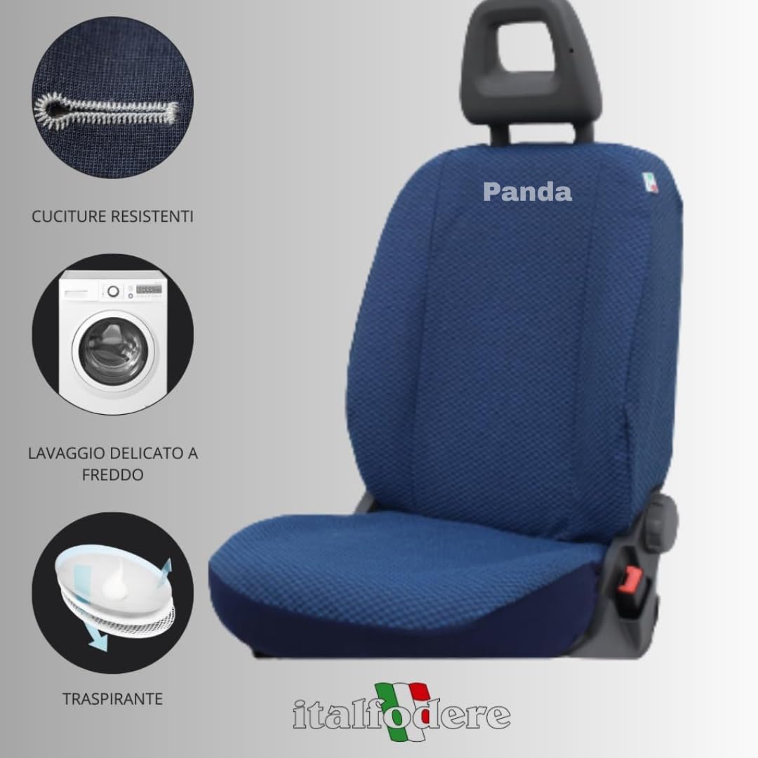Italfodere - Accessori Auto - Coprisedili Auto Su Misura per Fiat Panda 2003-2011 II Serie - Anteriori e Posteriori - In Cotone - Facile da Installare - Fatti a Mano - Made in Italy - Azzurro 10