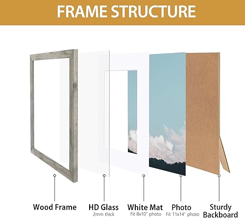 Miniatura 4 de Juego de 2 portarretratos de madera gris de 11 x 14 pulgadas, para fotos de 8 x 10 pulgadas con paspartú o de 11 x 14 pulgadas sin paspartú, marcos