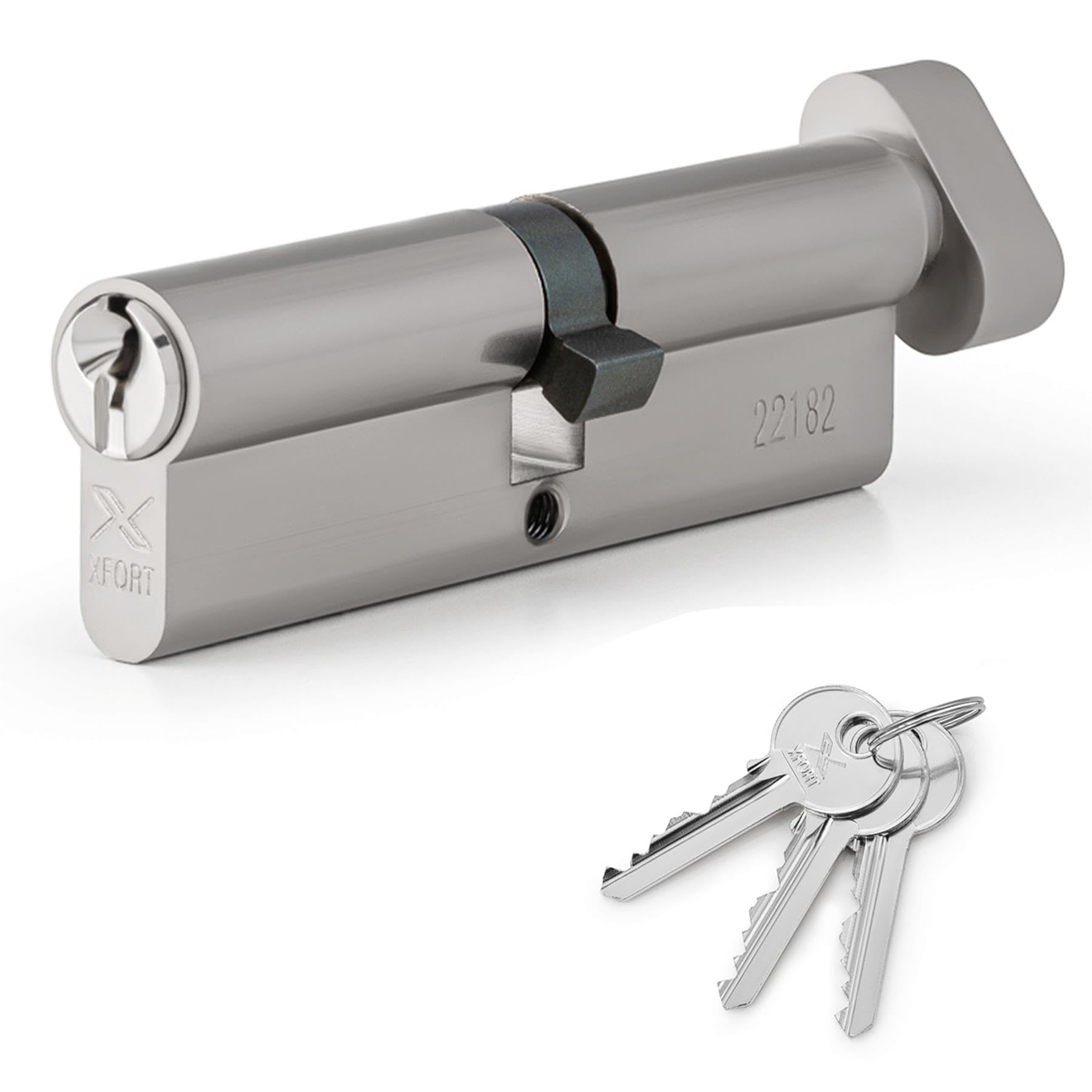 XFORT Chrome 55/40T Thumb Turn Euro Cylinder Lock (95mm), UPVC Door Lock, 6 Pin Cylinder Lock with Key and Thumbturn, PVC Door Lock, Euro Lock Cylinder, Barrel Lock for Front Door or Internal Door