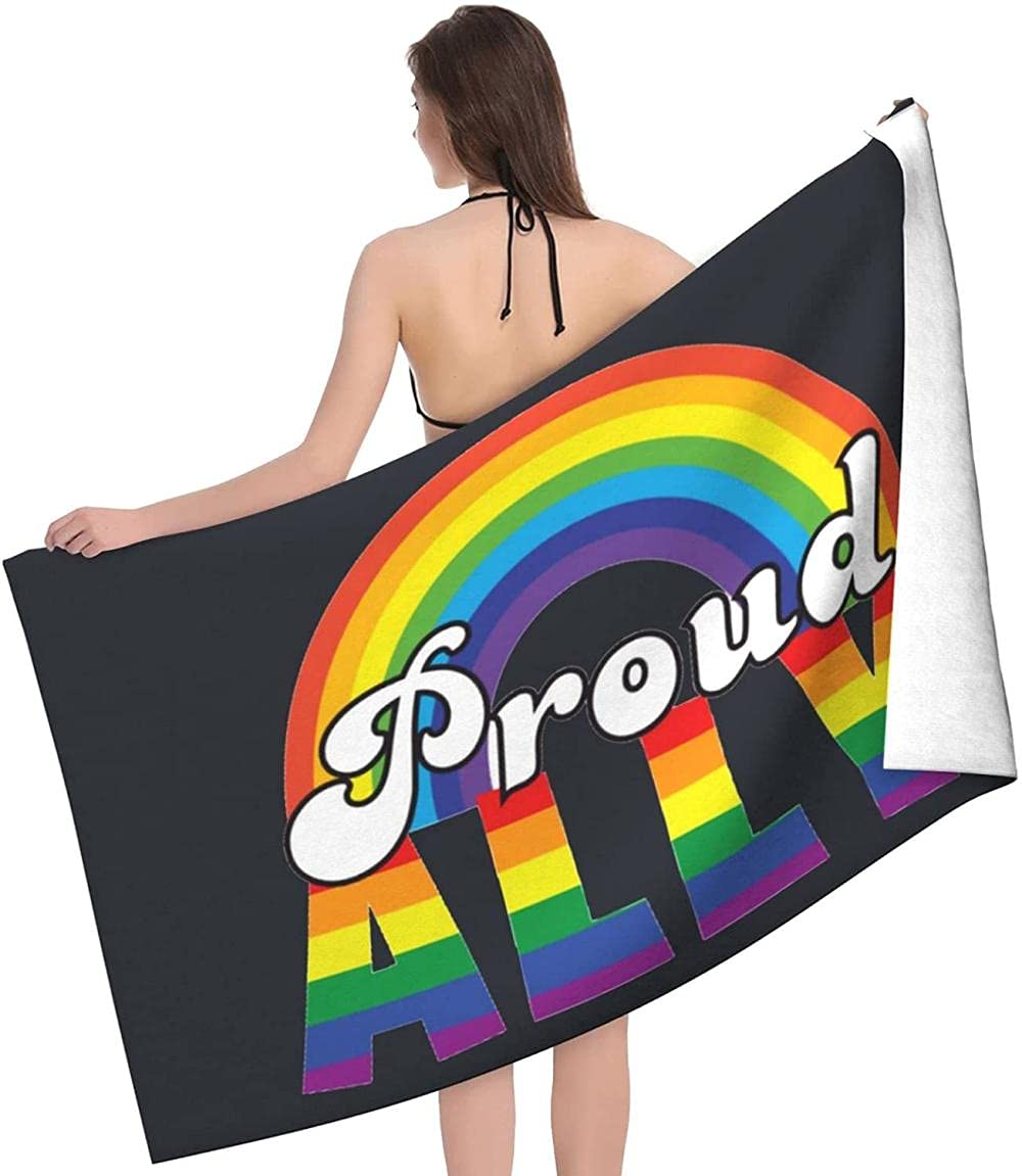 Large Travel Towel, Microfiber Beach Towels,Super Absorbent Beach & Swim Towels,Quick Drying Beach Towel,Oversized Beach Towel,Proud Ally LGBTQ Gay Pride Rainbow32x52in Personality Pool Bath Gym Towe