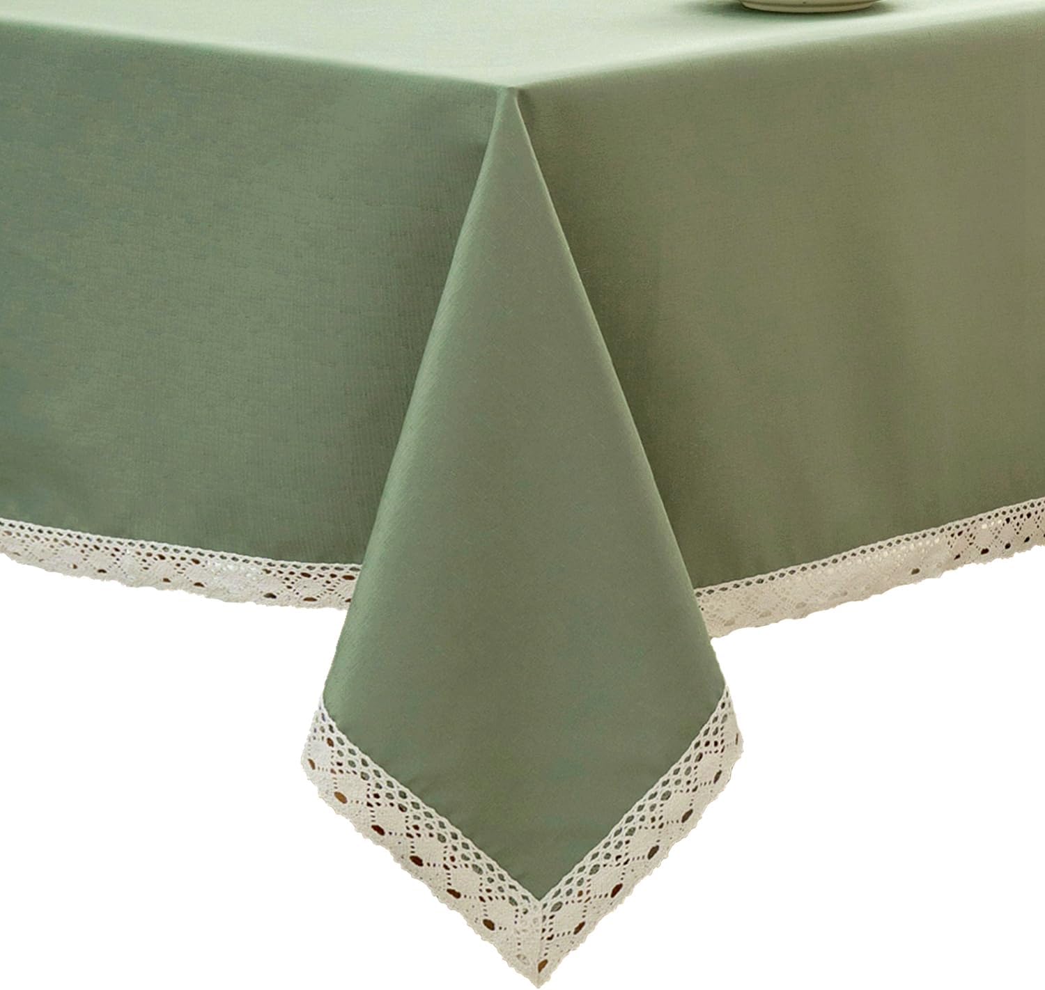EHouseHome Faux Linen Tablecloth with Lace Trim - Waterproof/Spill Proof/Stain Resistant/Wrinkle Free/Oil Proof - for Banquet, Parties, Dinner,Wedding,Holiday,White Rectangle 60x102Inch
