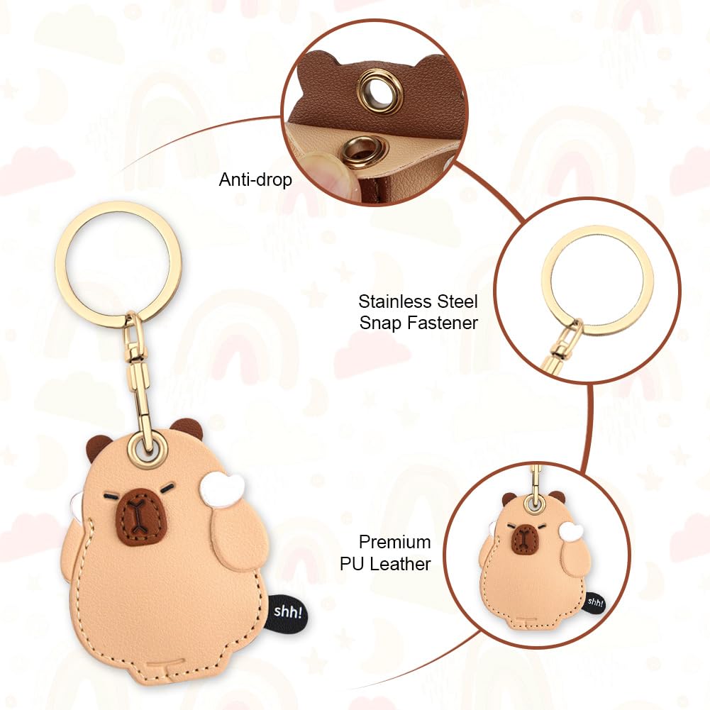AXFEE 360° Protective Case for Air-Tag, Cartoon Capybara Leather Air Tag Keyring Case For A-pple Air-tag, Holder Case for Air-Tags, air-tag Holder Protective case, Decorations for Key, Bag, Pet — view 4