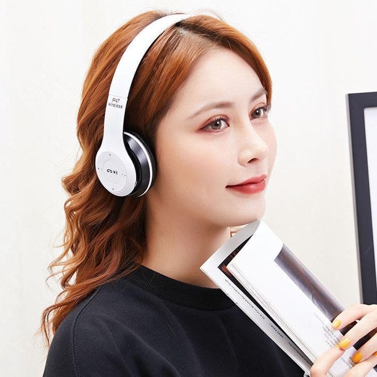 Image of Wireless Bluetooth Over-Ear Headphones with Mic, SD Card Slot, Foldable Stereo Headset, FM Radio, AUX Input, Adjustable Headband, Compatible with All Smartphone, Laptop & Tablet