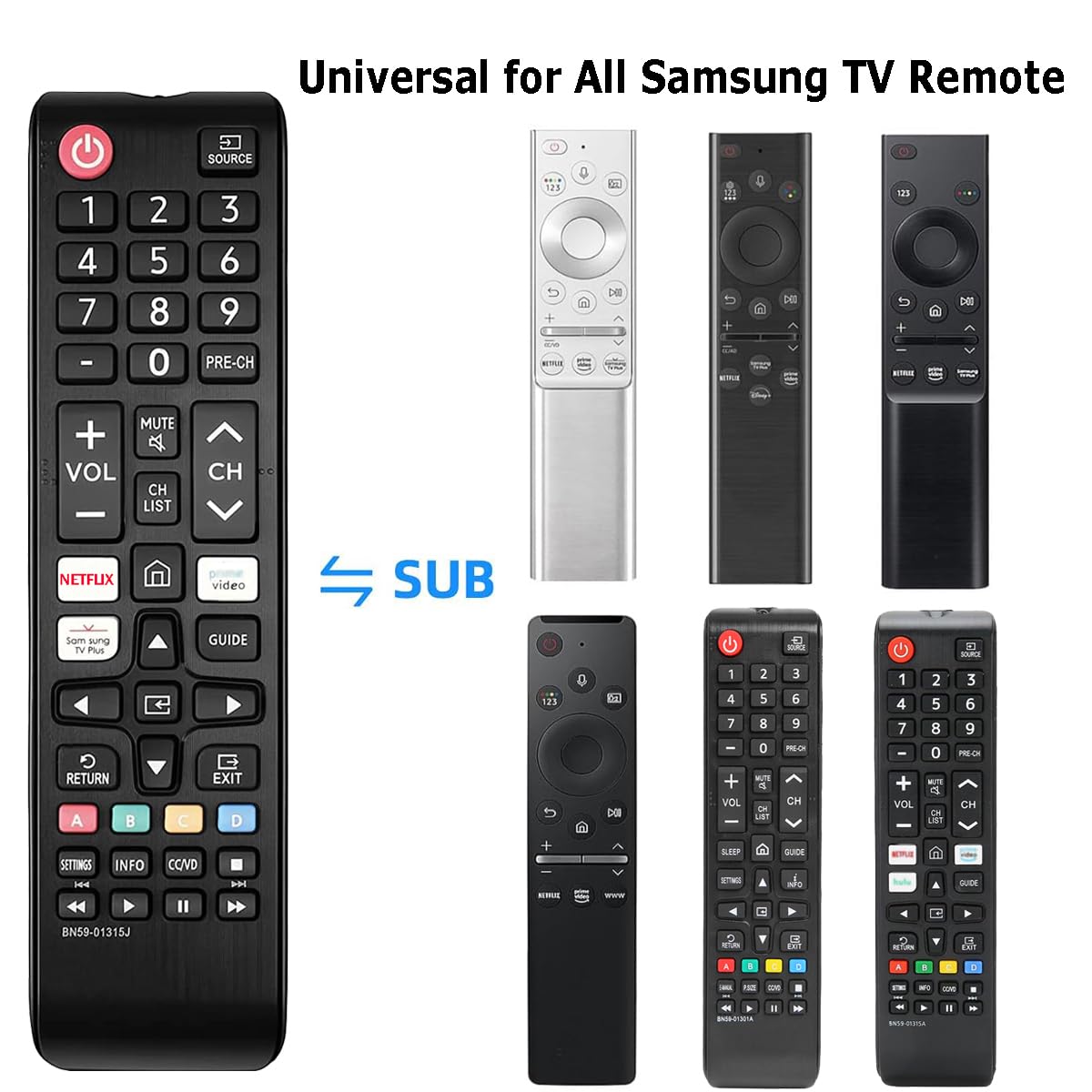Mando a distancia universal de repuesto compatible con Samsung Smart TV para televisores Samsung LCD LED HDTV 3D BN59-01315J BN59-01315A BN59-01301A BN59-01303A BN59-01199F