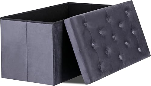 Miniatura 3 de Saicool Banco otomano de almacenamiento grande, baúl de almacenamiento plegable, reposapiés de terciopelo de 31.5 pulgadas con tapa, banco largo