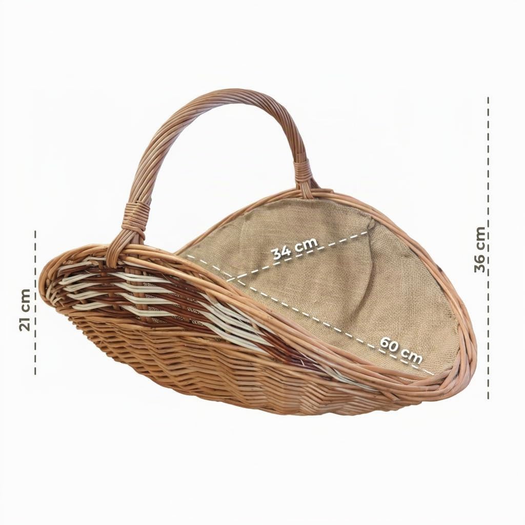 Cesto per Legna da Ardere in Vimini Con Iuta, 60 x 34 cm, Cestino per Legna