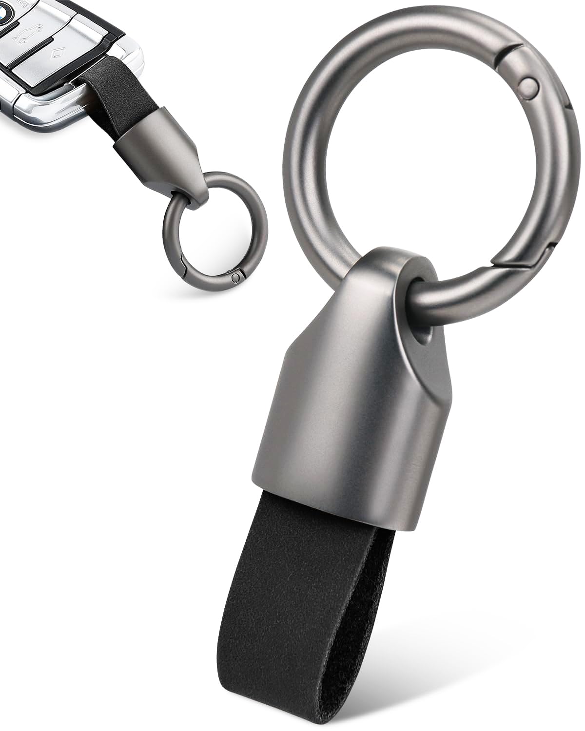 Wrahonbi Matte Cowhide Car Keychain Universal Key Fob Key Chain Holder Leather Key Keepers for Men and Women Black