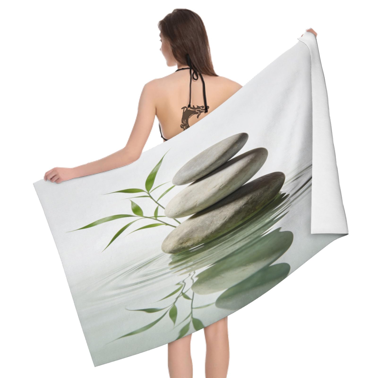 Leichong 3D Zen Beach Towel Large Microfiber Soft Quick Dry for Adults, Minimalistic Bath Towel Lightweight Soft Absorbent for Travel Swimming Pool Sports, 180 x 90 cm