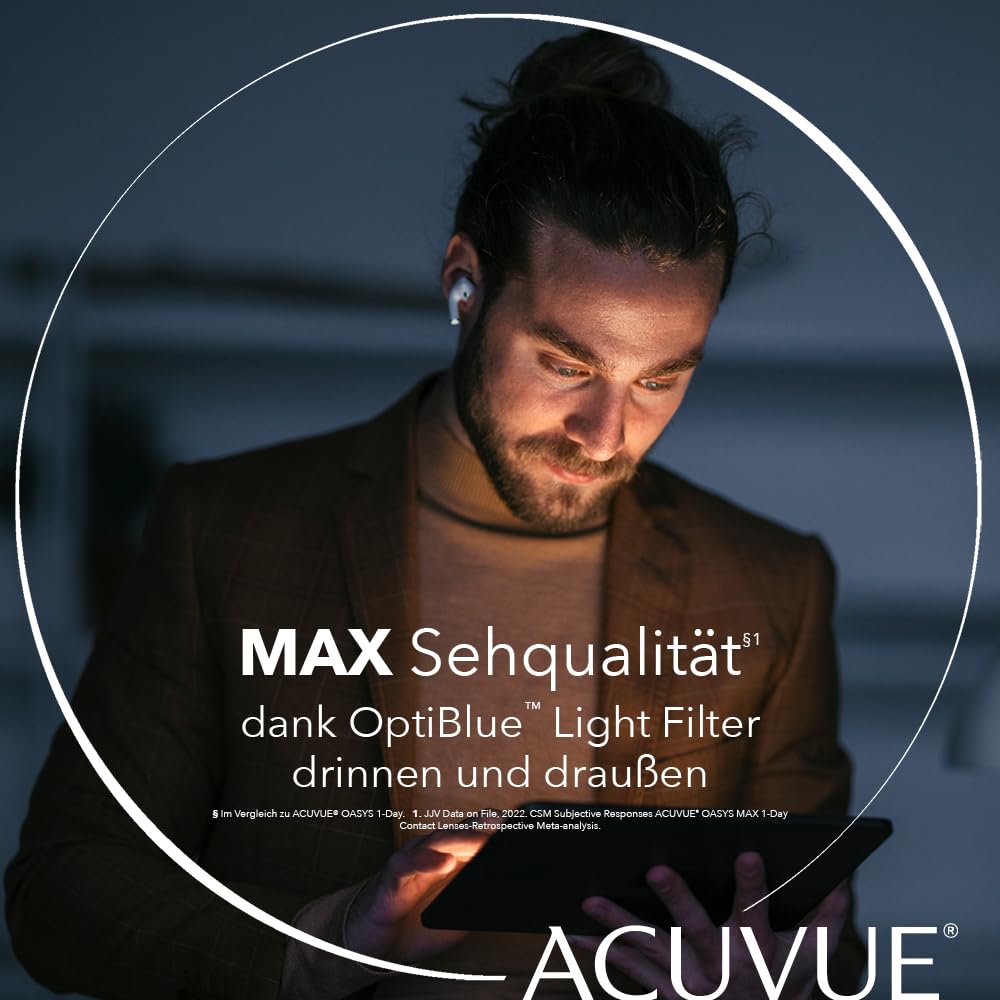 ACUVUE OASYS MAX 1-Day MULTIFOCAL Tageskontaktlinsen – 90 Gleitsichtlinsen für den Nah-, Zwischen- und Fernbereich – Tageskontaktlinsen mit +1.25 dpt und BC 8.4 – UV Schutz & angenehmes Tragegefühl