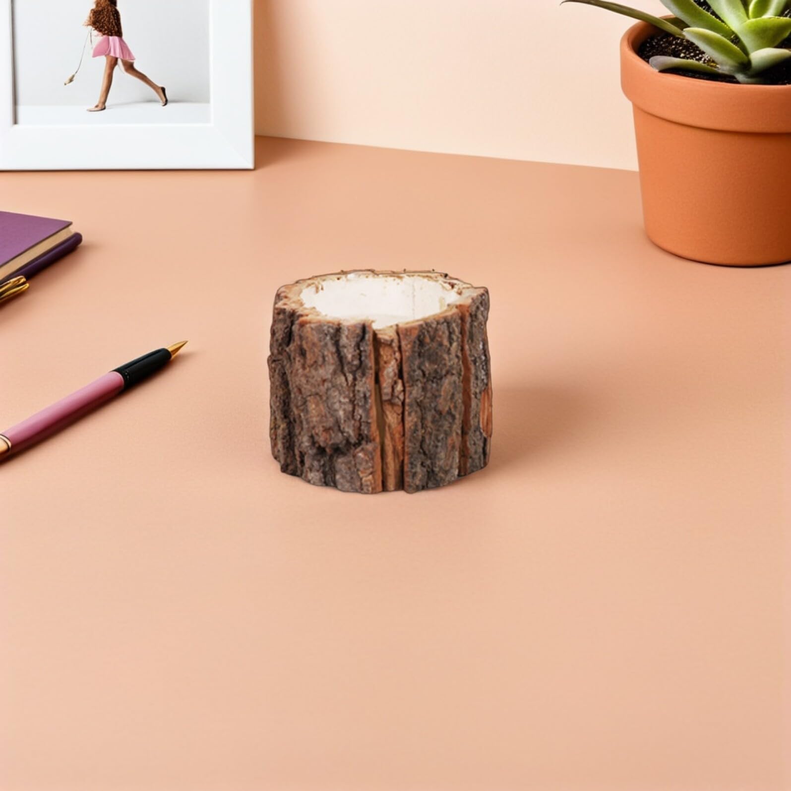 Angoily Portalápices Creativo de Madera Diseño de Corteza, 5 Piezas | Escuela y Oficina, Formato Compacto, Ahorro de Espacio, Acabado Artístico