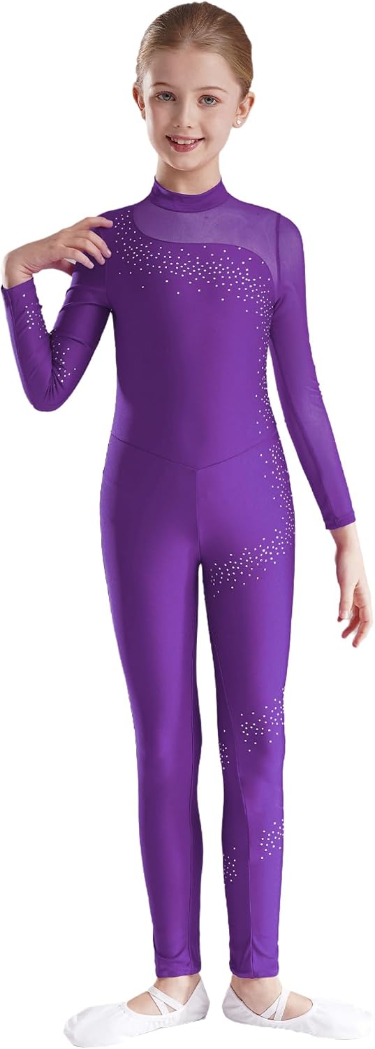 Kids Girls Long Sleeve Gymnastics Leotard Full Body Figure Skating Unitard Bodysuit Ballet Dance Outfits