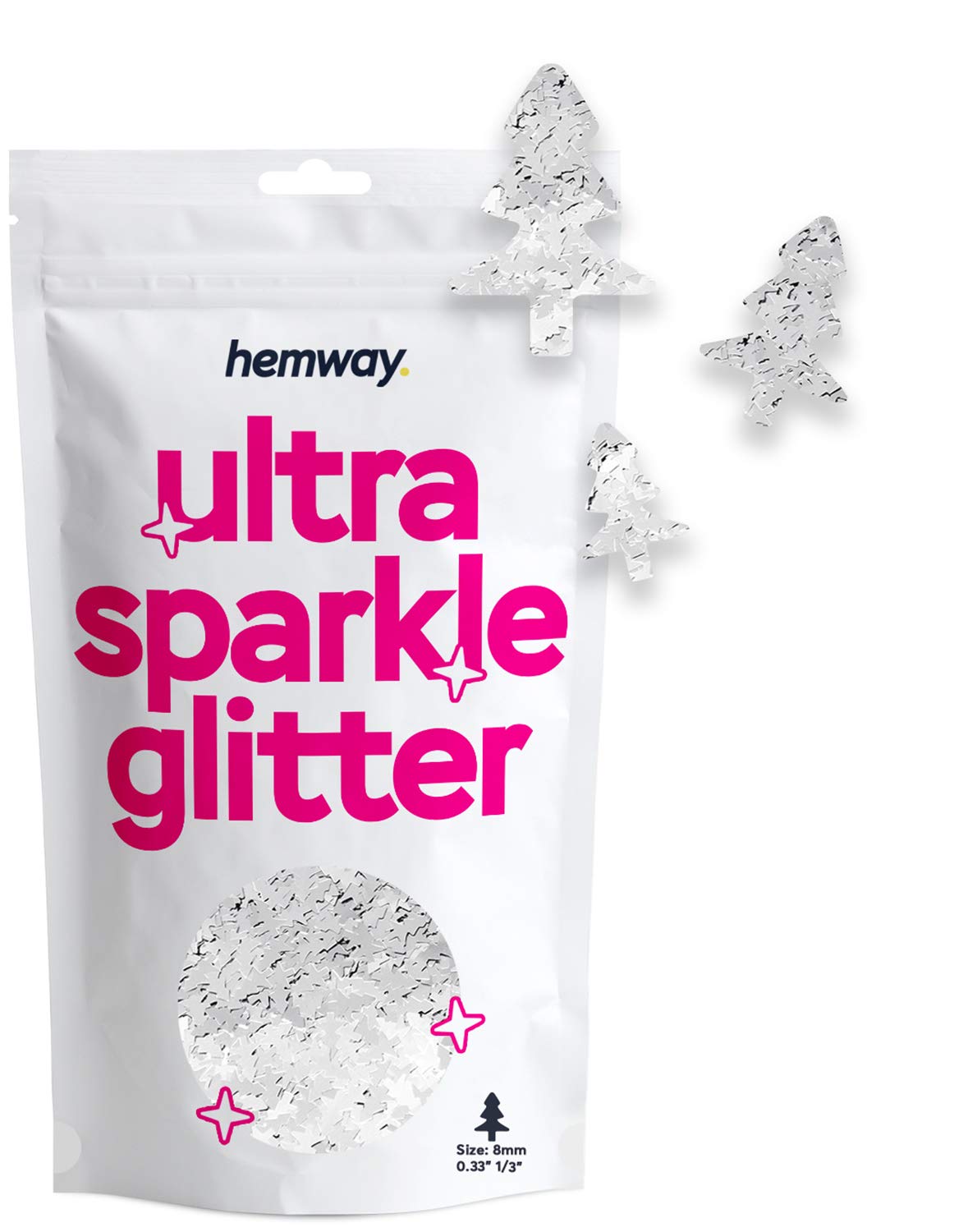 Hemway Ultra Sparkle Glitter Christmas Tree Shape, 50g, Silver