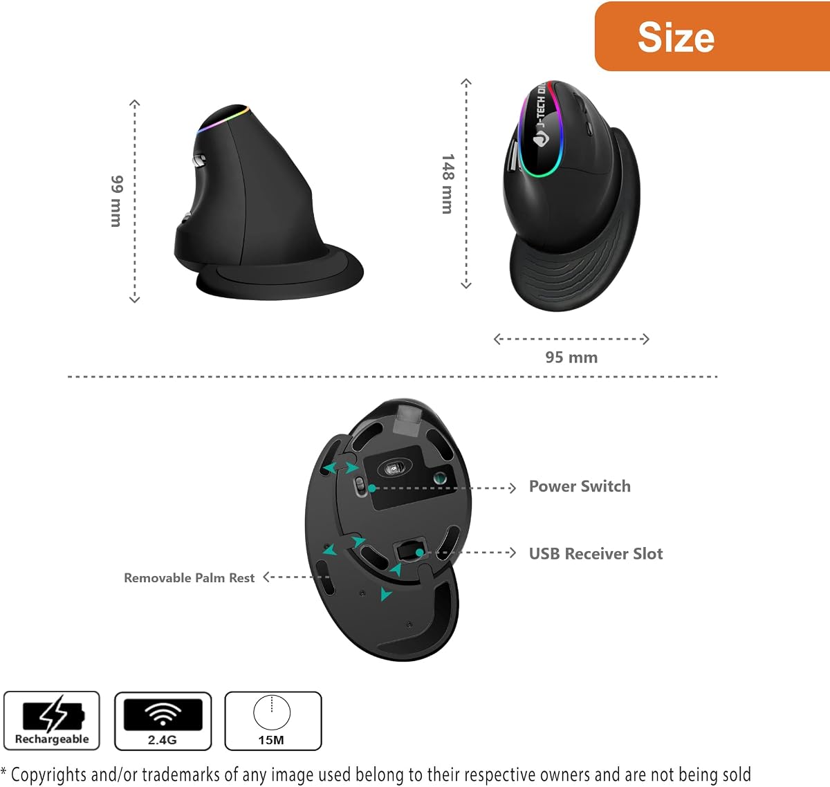 ADX-84 NexGen Wireless Vertical Ergonomic Mouse view 3