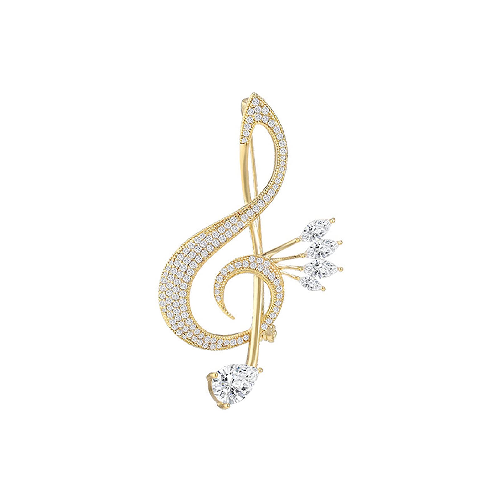 Spilla a Forma di Nota Musicale per Donna, Gioiello alla Moda, da Bavero Color Oro, con zirconi, Regalo per Insegnanti.
