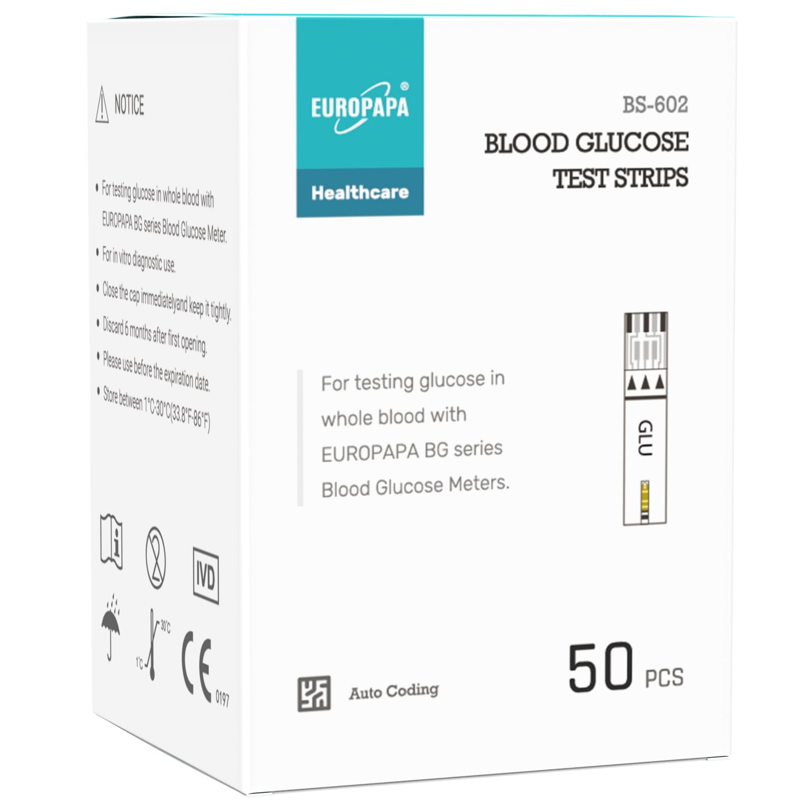 EUROPAPA® Blutzuckerteststreifen 100 STK. für Blutzucker-Wertes Kontrolle, Diabetiker-Teststreifen zur Diabetes- und Glukoseüberwachung, Teststreifen Anwendbar EUROPAPA BG-Serie Blutzuckermessgerät