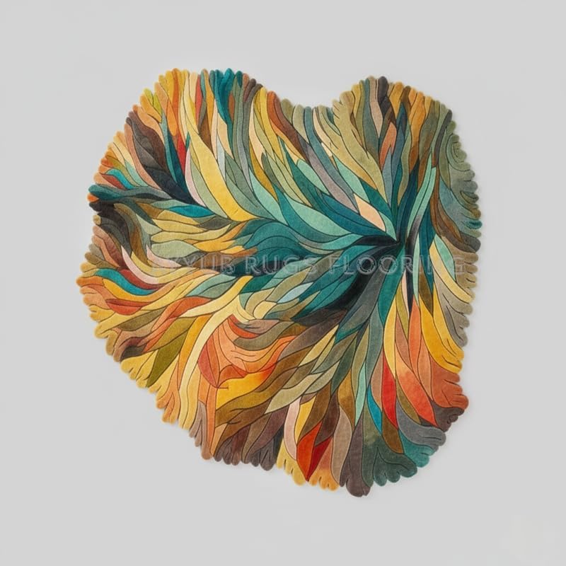Handmade Irregular Shape Wool Area Rug Unique Contemporary Botanical Design, Thick & Soft Carpet Perfect for Living Room, Bedroom Decor 9 x 9 Ft (Square) Multicolor 1