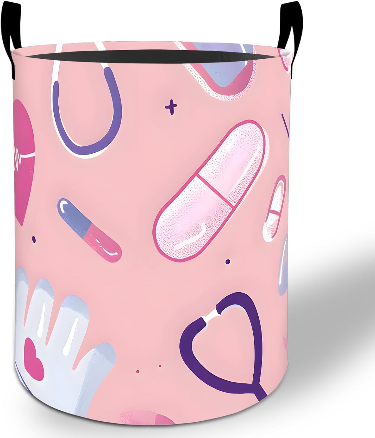 Nurse Doctor Laundry Basket Hamper 19.7"x15.8", Medical Foldable Waterproof Oxford Clothes Storage Bucket for Room Bathroom Bedroom Nursery Decor, Toy Organizer Bins Gifts for Kids Boys Girls