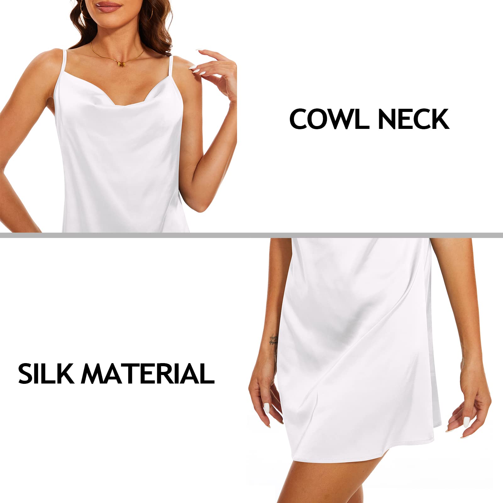 Miqieer Robe longue et soyeuse à bretelles spaghetti réglables pour femme