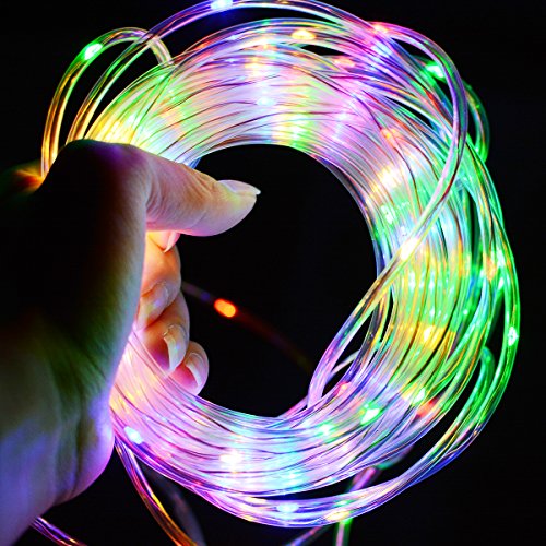 Solar Rope String Lights Waterproof 33ft 100 LED Copper Wire Outdoor Fairy String Light Solar Powered Christmas Decoration light Ambiance Lighting for Halloween Patio Garden Party Wedding(Multi-Color)