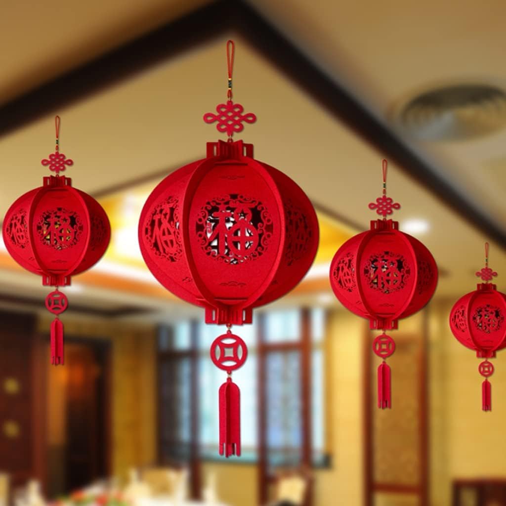 LIOONS Chinese Lanterns, 3D Puzzle Lantern, Lucky Red Lantern, Hanging Lantern Outdoor Decoration Paper Lantern Lamp