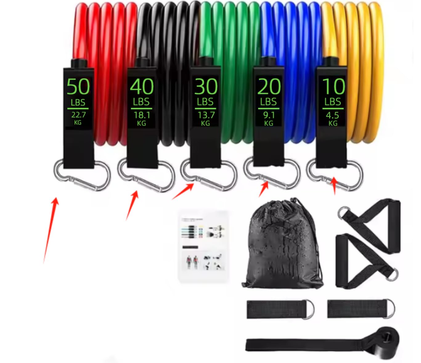 Resistance Bands Set Men Women, Exercise band – 5 TPE Exercise Bands with Handles, Door Anchor & Carry Bag – Latex-Free Exercise Equipment for Home Use