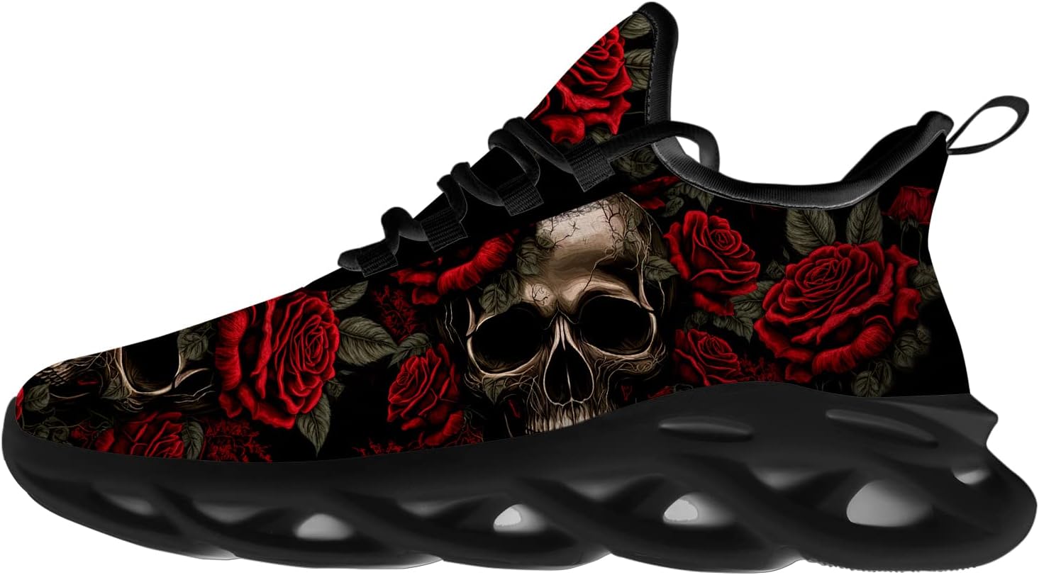 Ciadoon Skull Shoes for Women Men Road Running Cross Training Walking Tennis Lightweight Sneakers Retro Shoes Gifts for Him Her