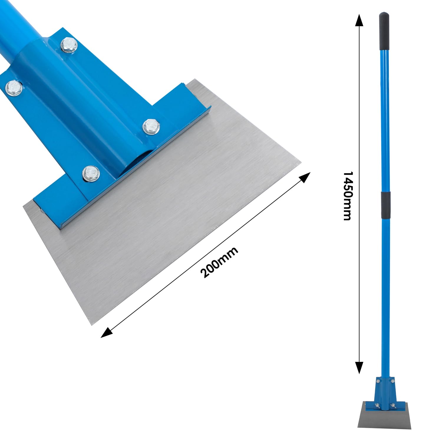 TOPWAY Raschietto per Pavimenti Heavy-Duty 200 mm di Larghezza con Manico Lungo Staccabile in Fibra di Vetro da 1450 mm per Rimozione di Adesivi, Fughe, Grasso, Sporcizia e Polvere
