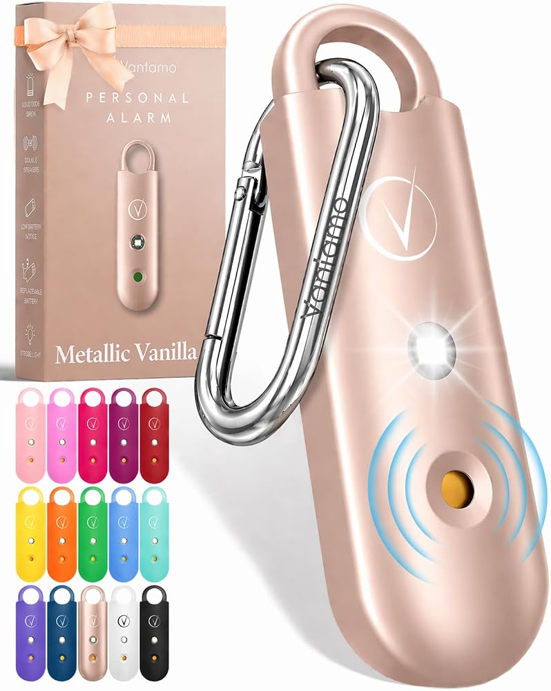 Vantamo Personal Alarm for Self Defense with Low Battery Notice, Strobe Light & Extra Loud 130 dB Double Speakers Safety Keychain Set for Women, Rechargeable Panic Button for Womens Self Defense