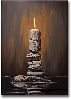 Zen Stones and Candles - Stacked Rocks Yoga, Feng Shui Printed On Poster Framed Or Unframed Ready To Hang, Colorful Print, Poster Prints