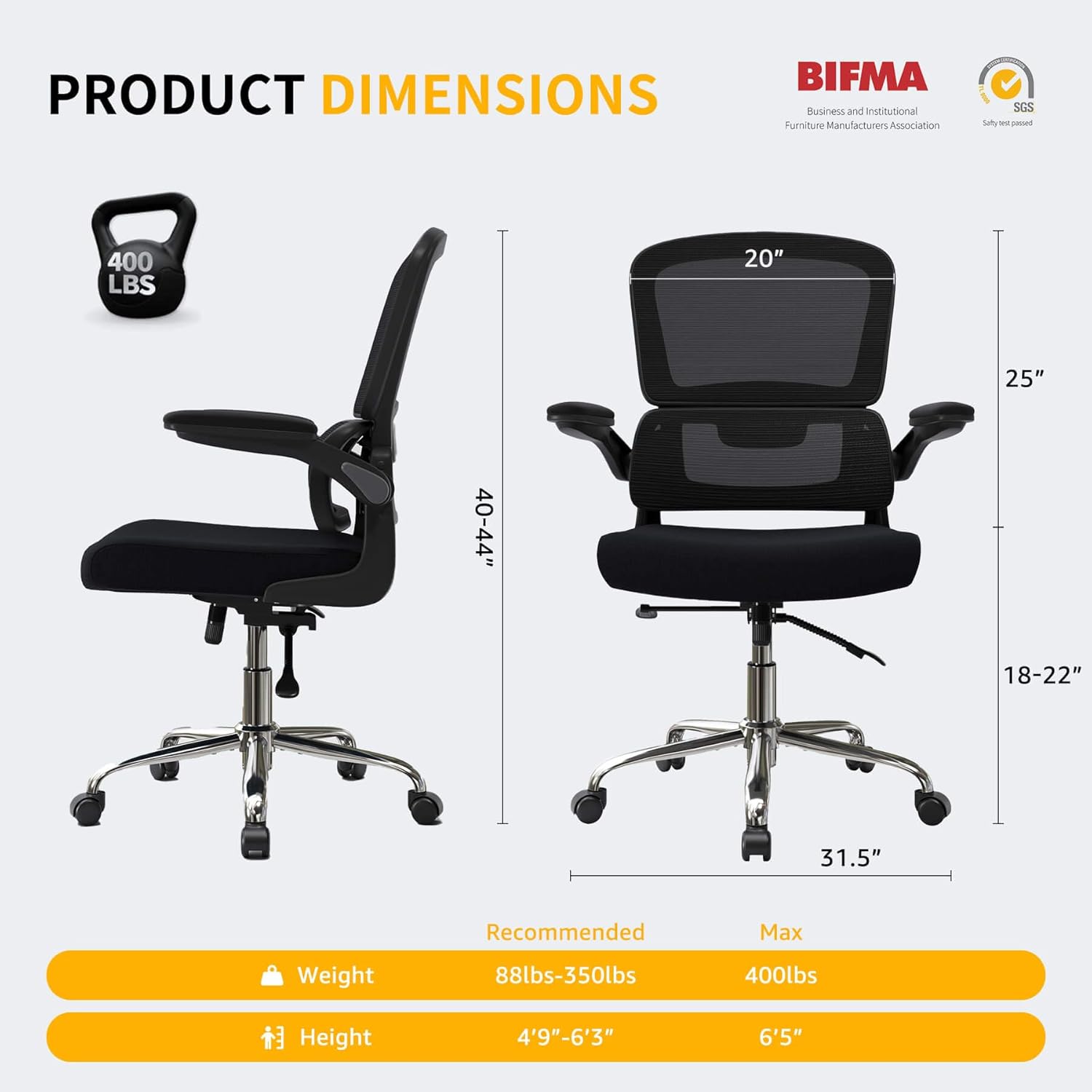 Logicfox Ergonomic Office Chair with Adaptive 2D Lumbar Support & Flip-Up Arms, Breathable Mesh Desk Chair for Back Pain Relief, Home Office Computer Chair with 400LBS Capacity
